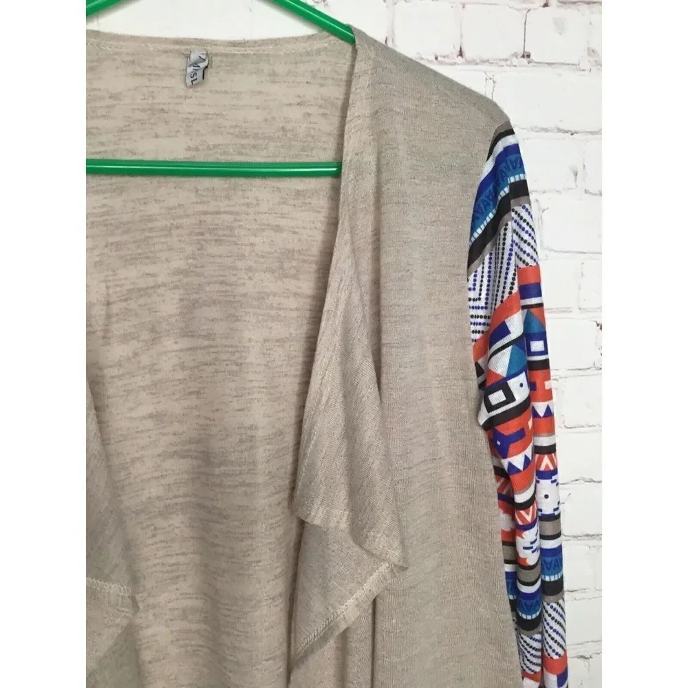MISSLOOK Women’s Sweater Gray Open Cardigan‎ Tribal Lightweith size XL